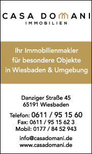 Banner mit Kontaktdaten und Leistungsübersicht Casa Domani Immobilien in Wiesbaden